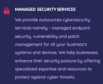 We provide outsources cybersecurity services namely - managed endpoint security, vulnerability and patch management for all your business's systems and devices. We help businesses enhance their security posture by offering specialized expertise and resources to protect against cyber threats.